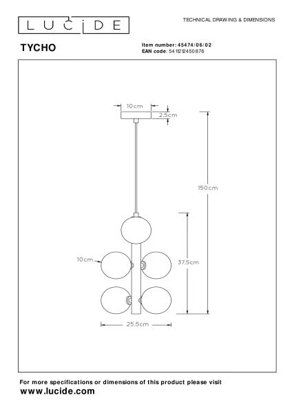 Lucide TYCHO - Lámpara colgante - Ø 25,5 cm - 6xG9 - Oro mate / Latón - TECHNISCH